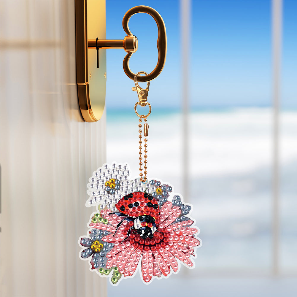 6PCS Double Sided Diamond Art Keyring Ladybird for Adult Kid Purse Handbag Decor