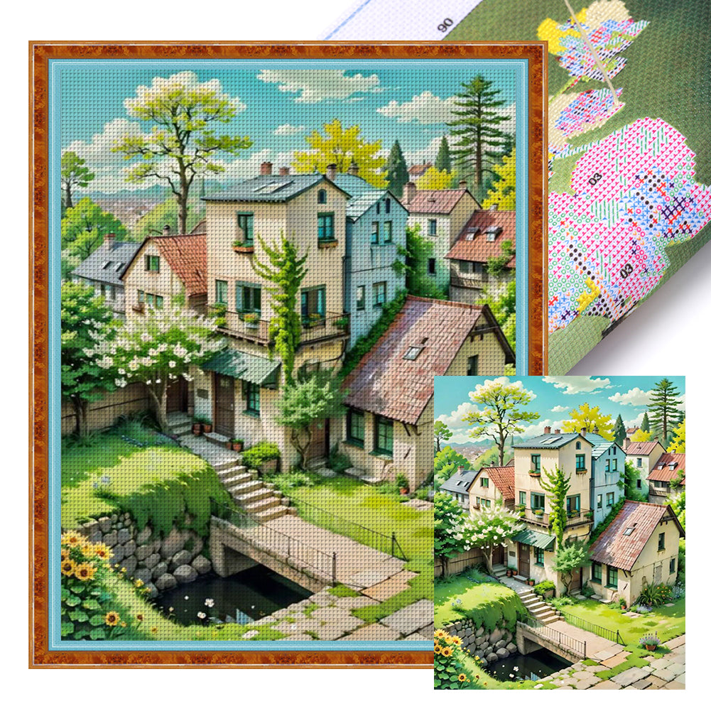 Small Town Houses - 14CT Stamped Cross Stitch 40*50CM