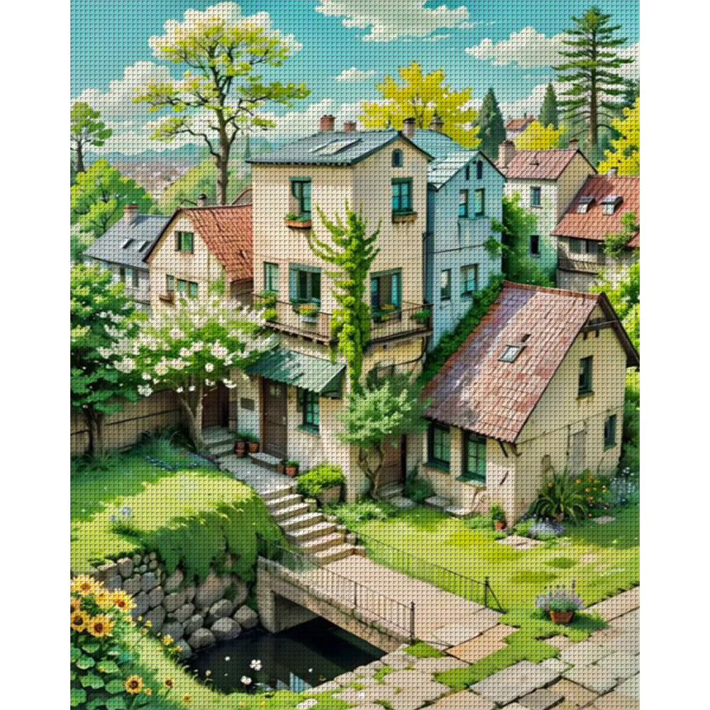 Small Town Houses - 14CT Stamped Cross Stitch 40*50CM