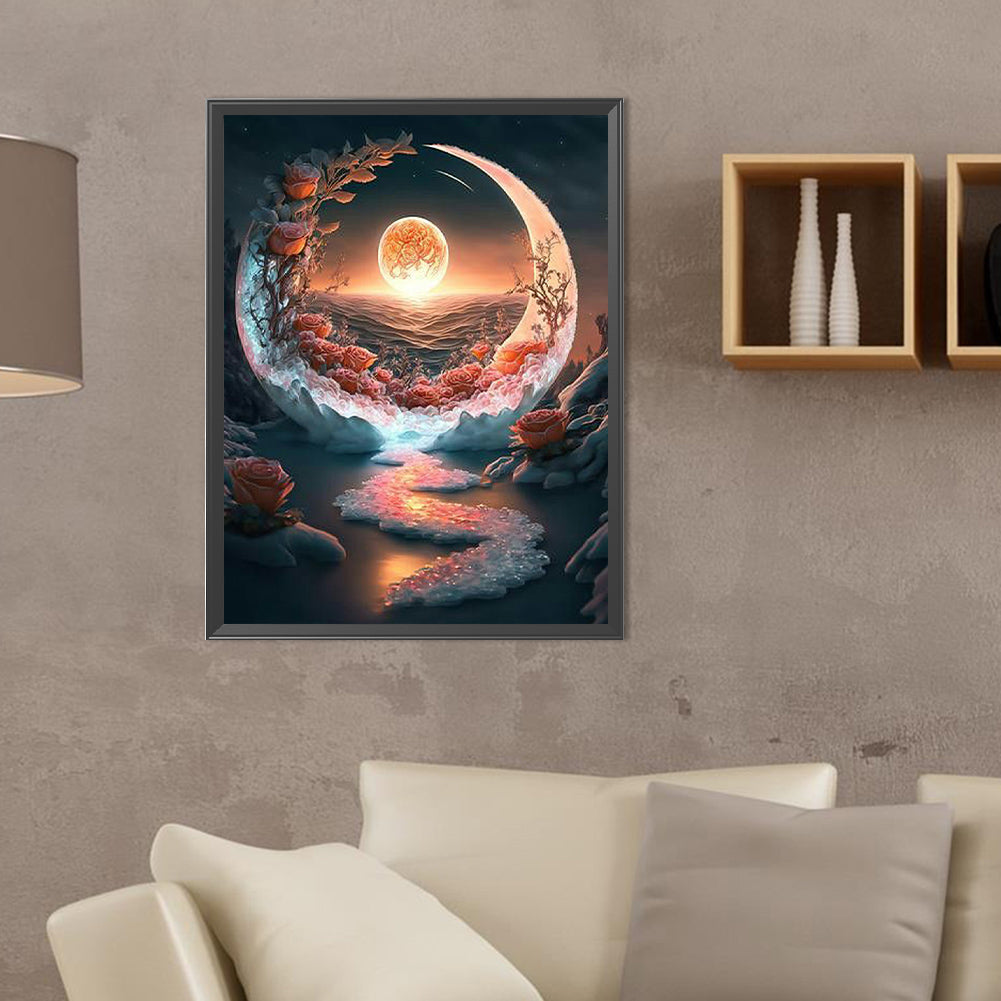 Fantasy Mirror Under The Moon - Full Round Drill Diamond Painting 30*40CM