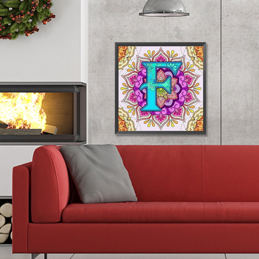 Mandala Letter F - Full Round Drill Diamond Painting 30*30CM