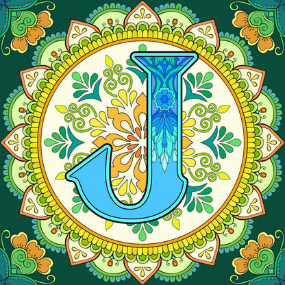 Mandala Letter J - Full Round Drill Diamond Painting 30*30CM