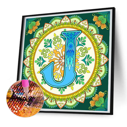 Mandala Letter J - Full Round Drill Diamond Painting 30*30CM