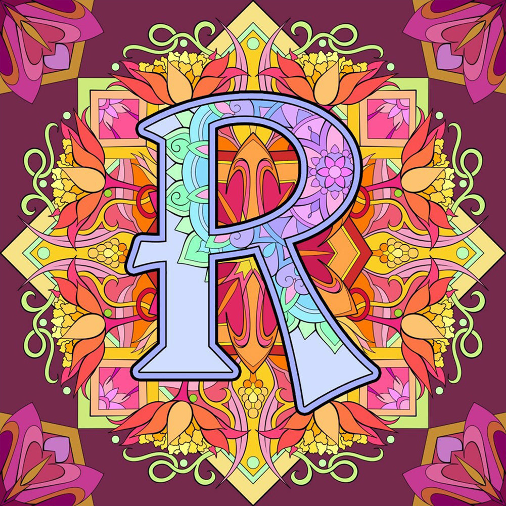 Mandala Letter R - Full Round Drill Diamond Painting 30*30CM