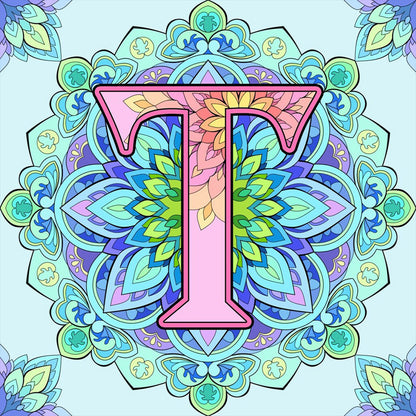 Mandala Letter T - Full Round Drill Diamond Painting 30*30CM