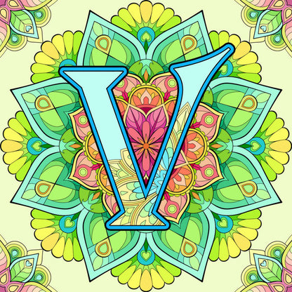 Mandala Letter V - Full Round Drill Diamond Painting 30*30CM