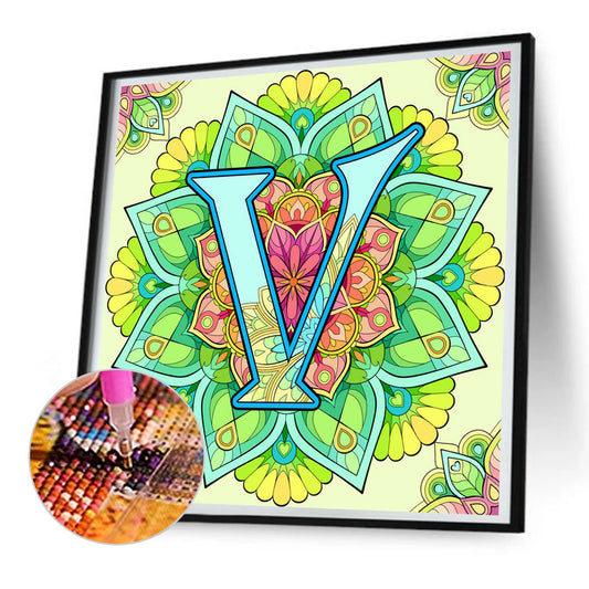 Mandala Letter V - Full Round Drill Diamond Painting 30*30CM