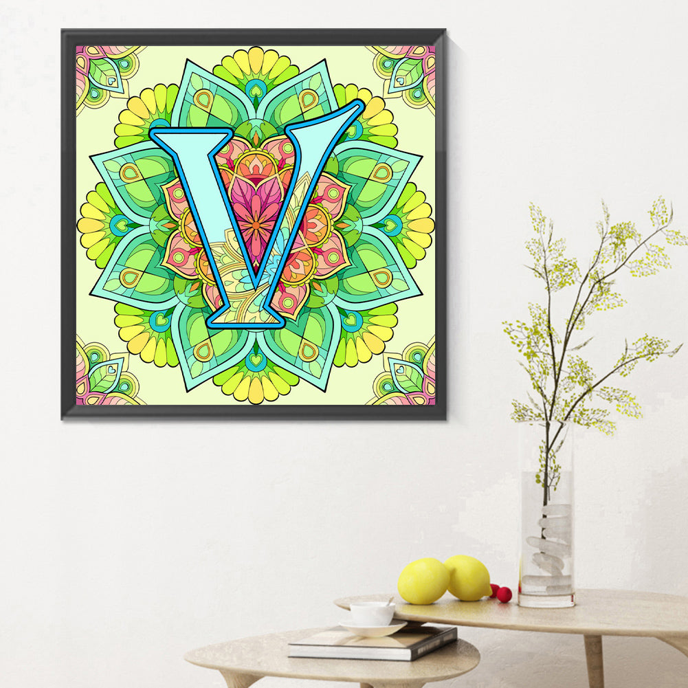 Mandala Letter V - Full Round Drill Diamond Painting 30*30CM