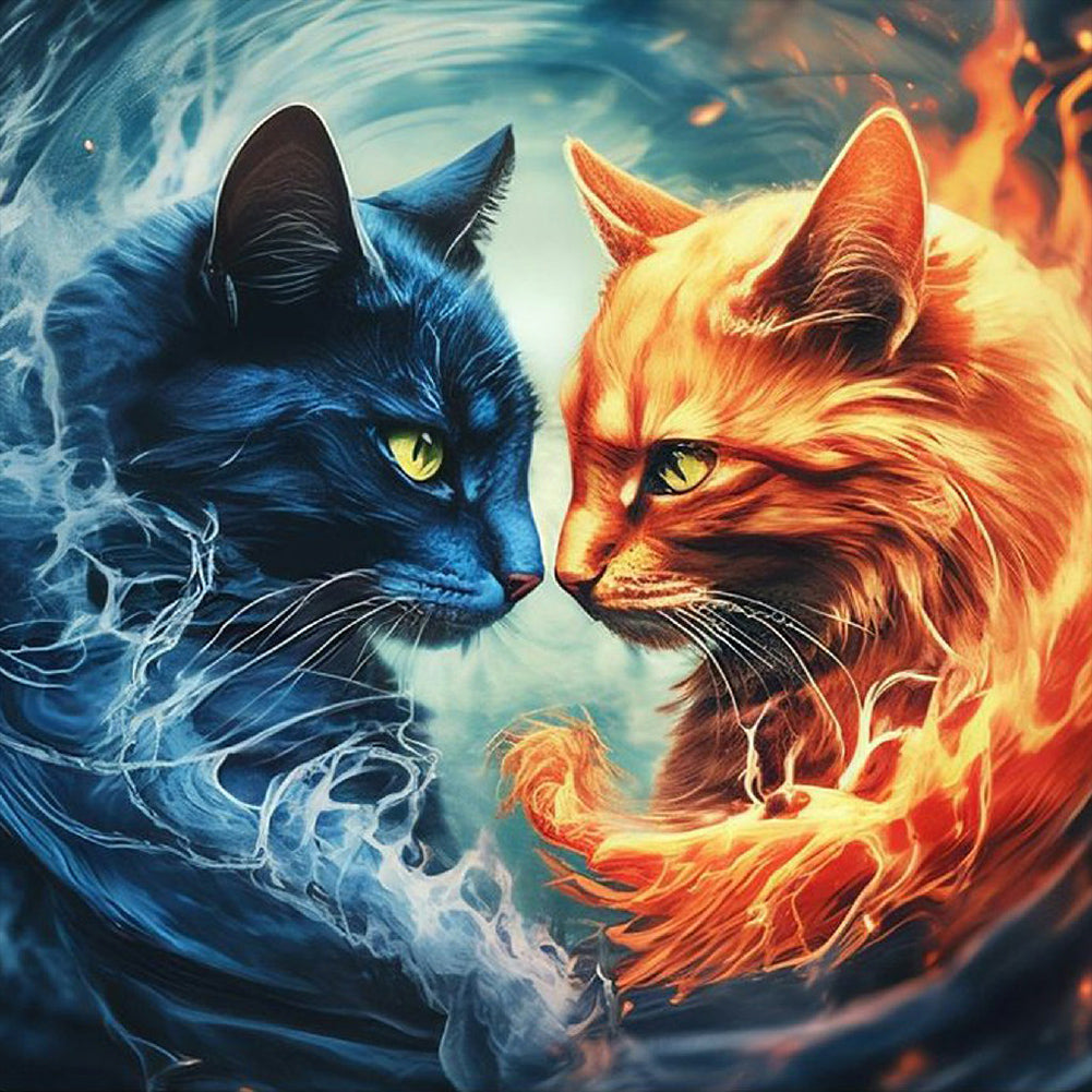 Cat Of Ice And Fire Action - Full Round Drill Diamond Painting 30*30CM