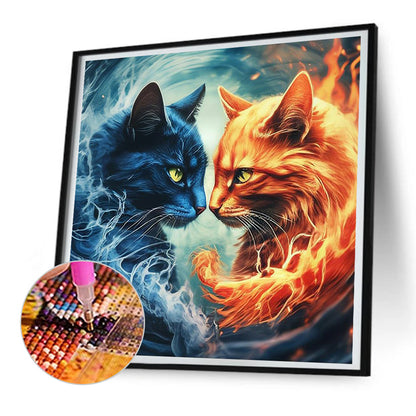 Cat Of Ice And Fire Action - Full Round Drill Diamond Painting 30*30CM