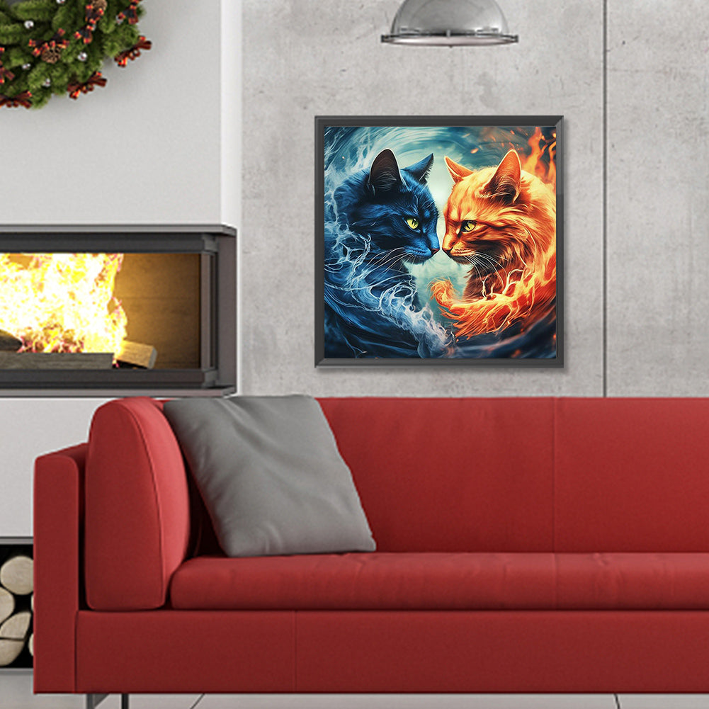 Cat Of Ice And Fire Action - Full Round Drill Diamond Painting 30*30CM