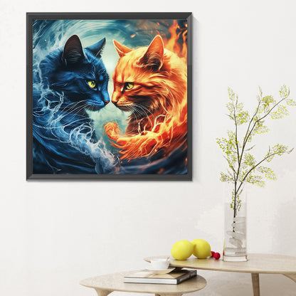 Cat Of Ice And Fire Action - Full Round Drill Diamond Painting 30*30CM