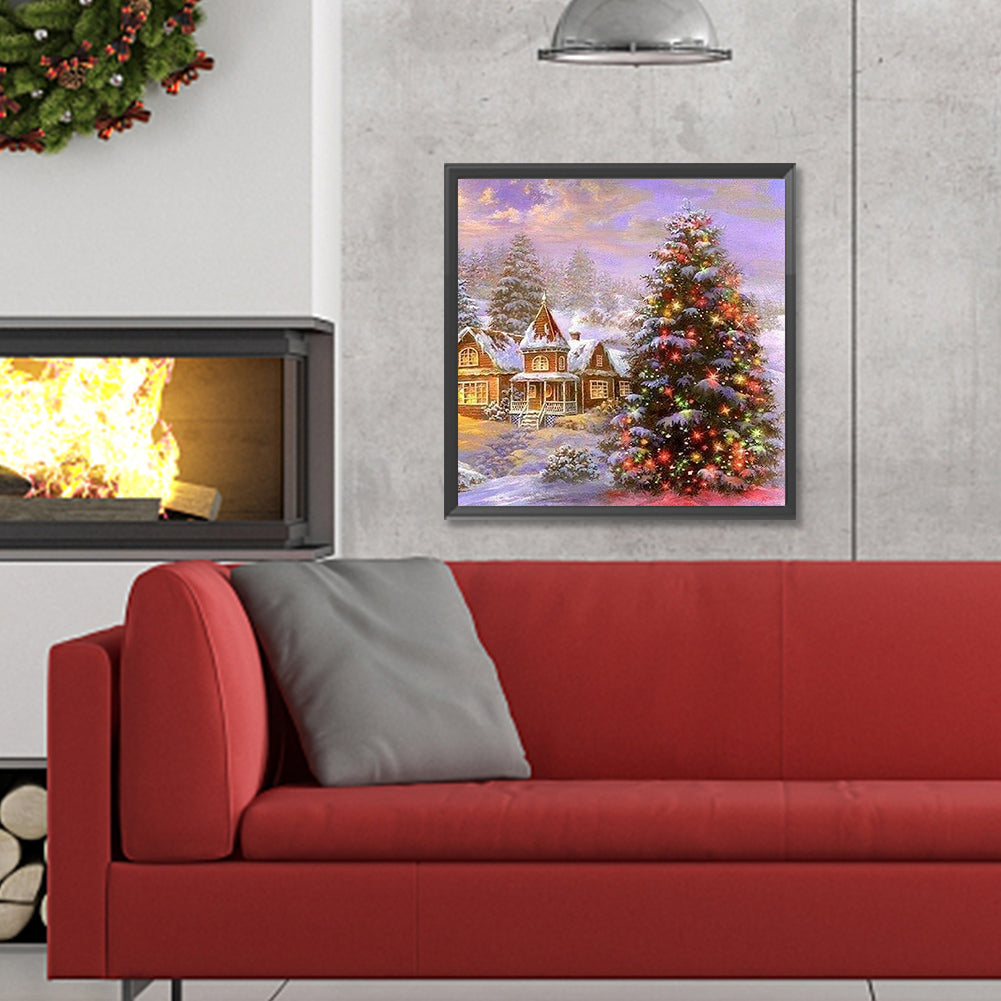 Christmas Tree Next To Town - Full Round Drill Diamond Painting 30*30CM