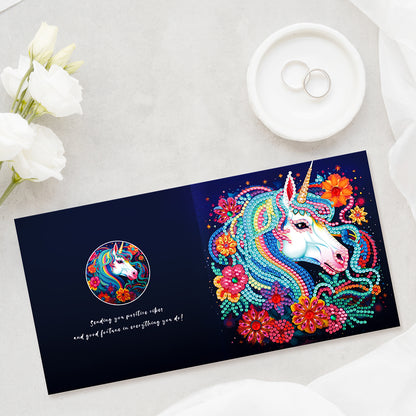 8PCS Special Shape Diamond Handmade Card Diamond Painting Card (Unicorn #2)