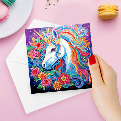 8PCS Special Shape Diamond Handmade Card Diamond Painting Card (Unicorn #2)