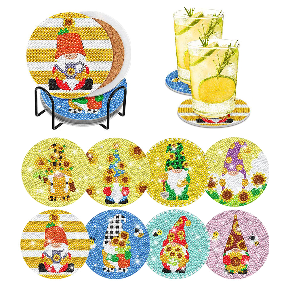 8PCS Special Shape Diamond Painting Coasters Kits (Sunflower and Gnome #1)