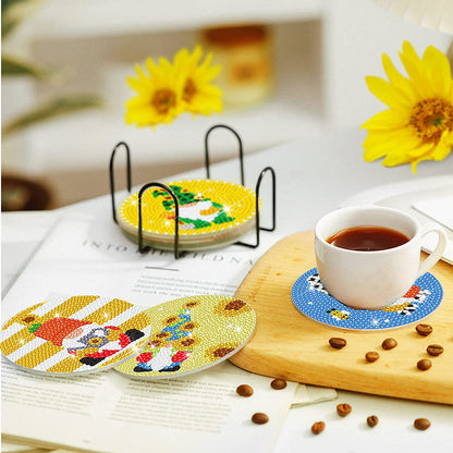 8PCS Special Shape Diamond Painting Coasters Kits (Sunflower and Gnome #1)