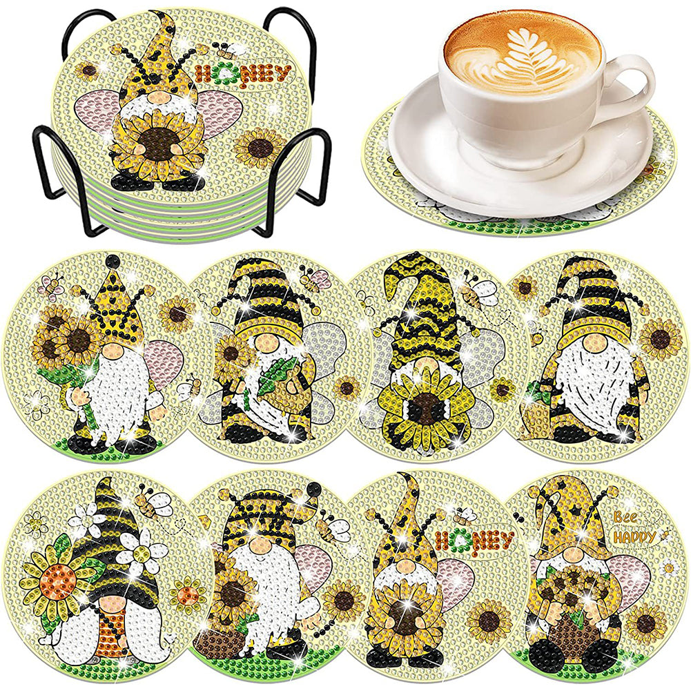 8PCS Special Shape Diamond Painting Coasters Kits (Sunflower and Gnome #2)