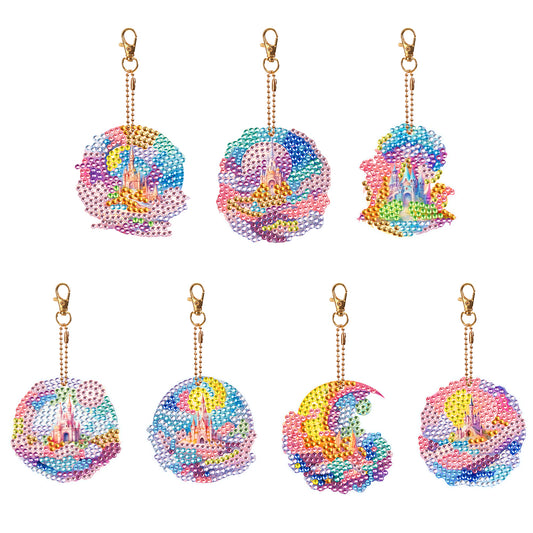 7PCS Double Sided Special Shape Diamond Painting Keychain (Fantasy Star Castle)