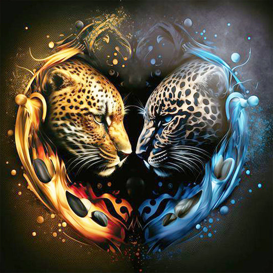 Confronting Leopards - Full Round Drill Diamond Painting 30*30CM