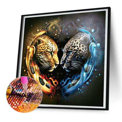 Confronting Leopards - Full Round Drill Diamond Painting 30*30CM