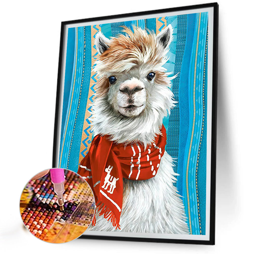 Alpaca Wearing Scarf - Full AB Drill Round Diamond Painting 40*55CM