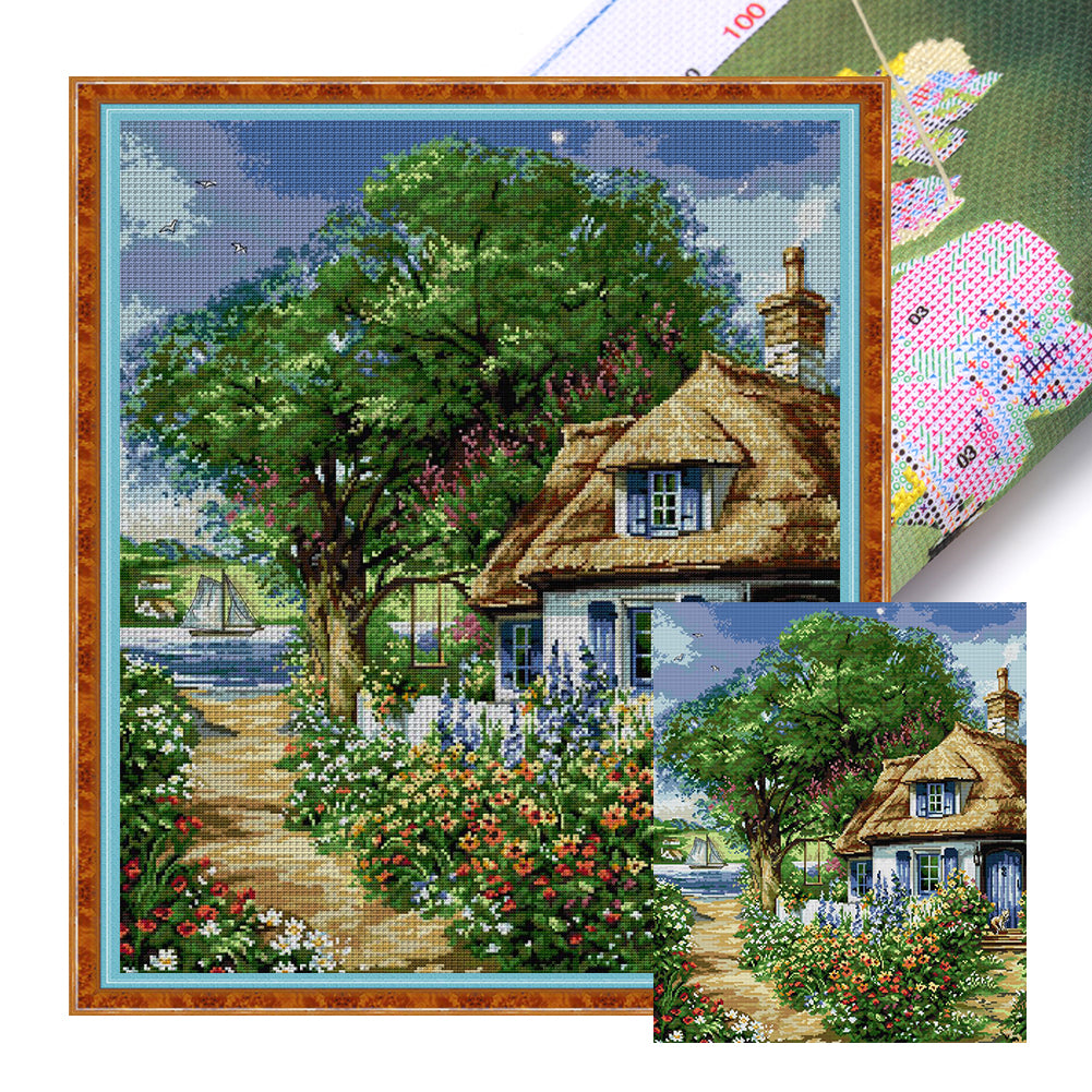 Riverside Cabin - 14CT Stamped Cross Stitch 52*60CM