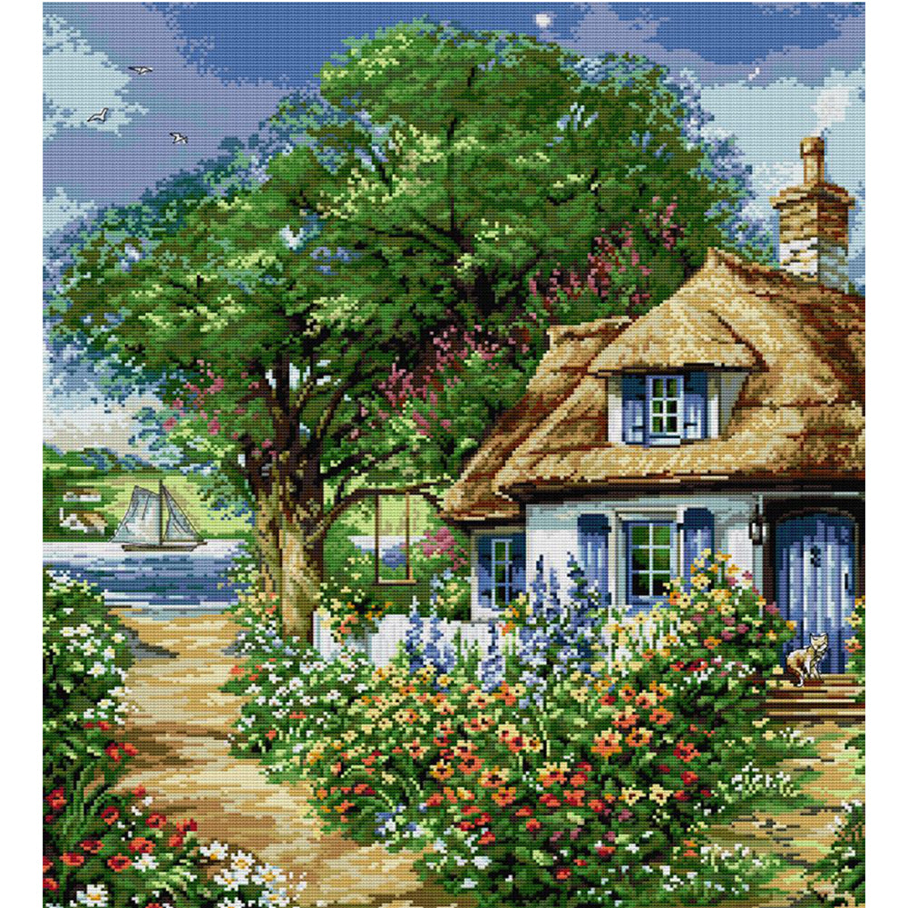 Riverside Cabin - 14CT Stamped Cross Stitch 52*60CM