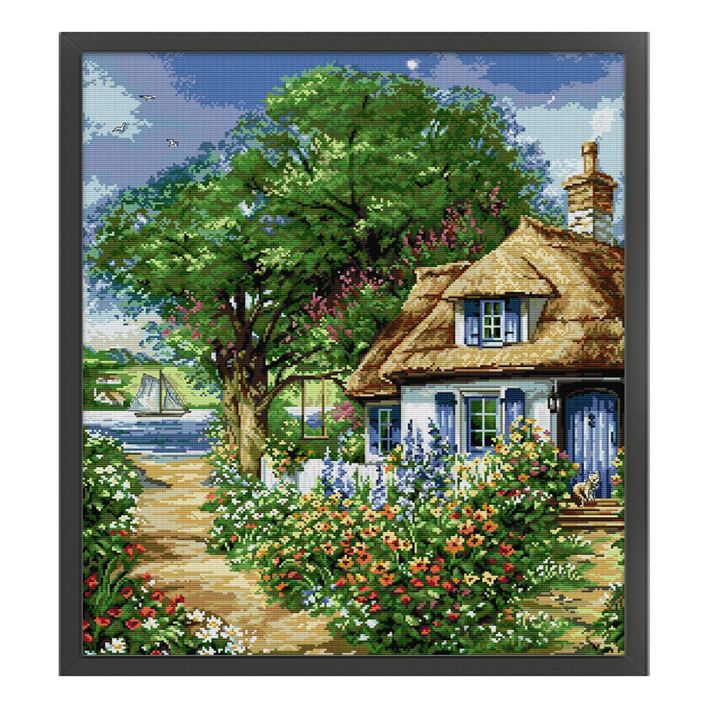 Riverside Cabin - 14CT Stamped Cross Stitch 52*60CM