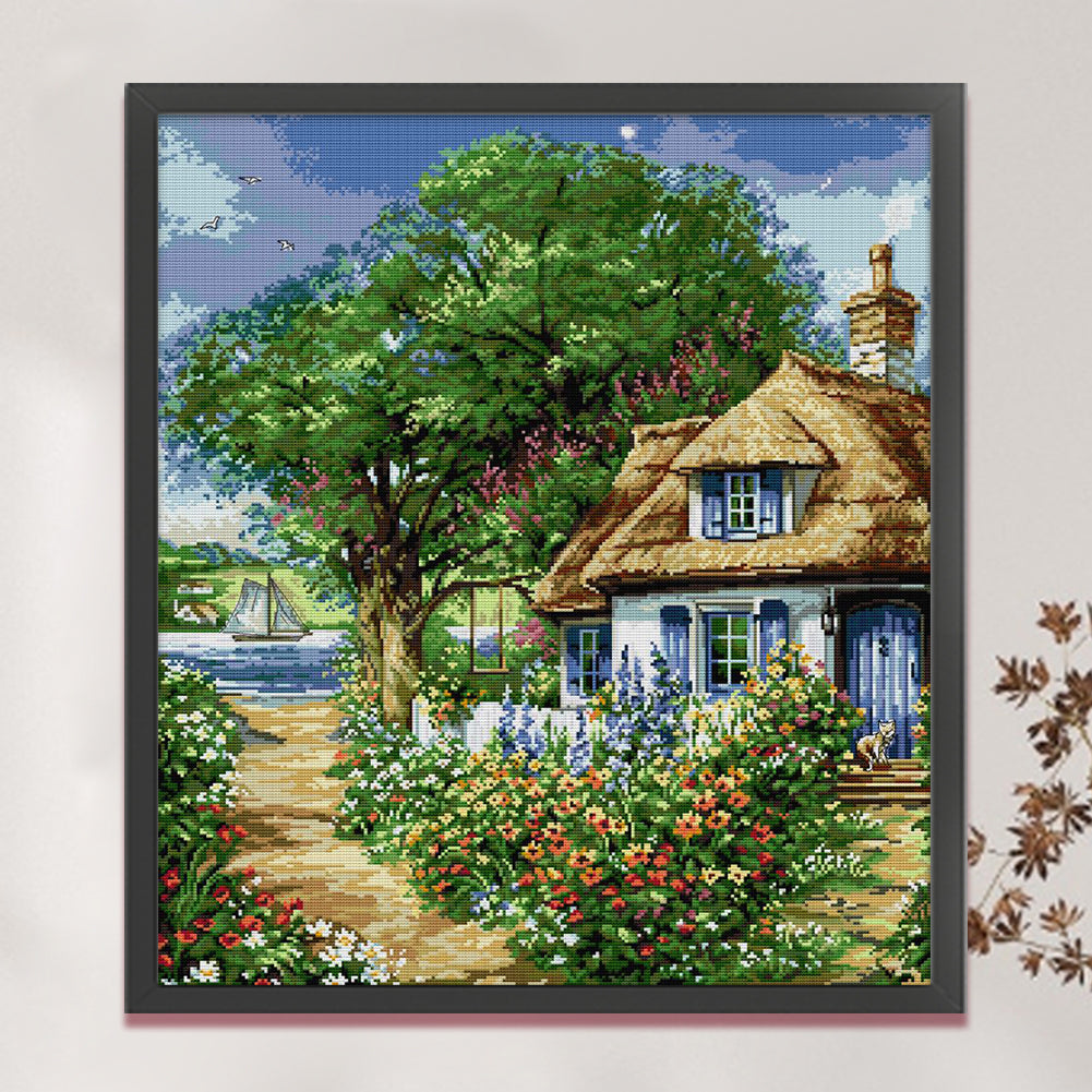 Riverside Cabin - 14CT Stamped Cross Stitch 52*60CM