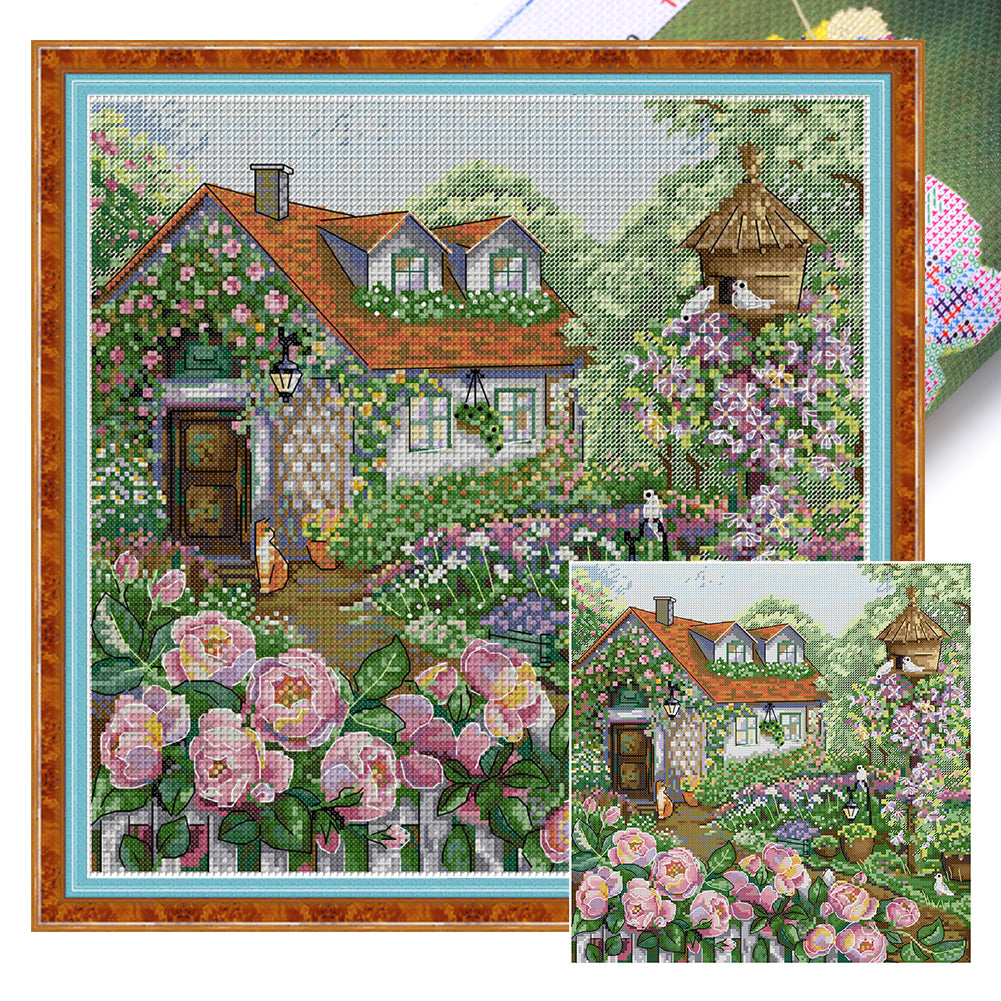 Rose Cottage - 14CT Stamped Cross Stitch 38*38CM