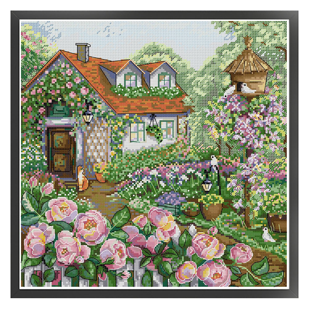 Rose Cottage - 14CT Stamped Cross Stitch 38*38CM