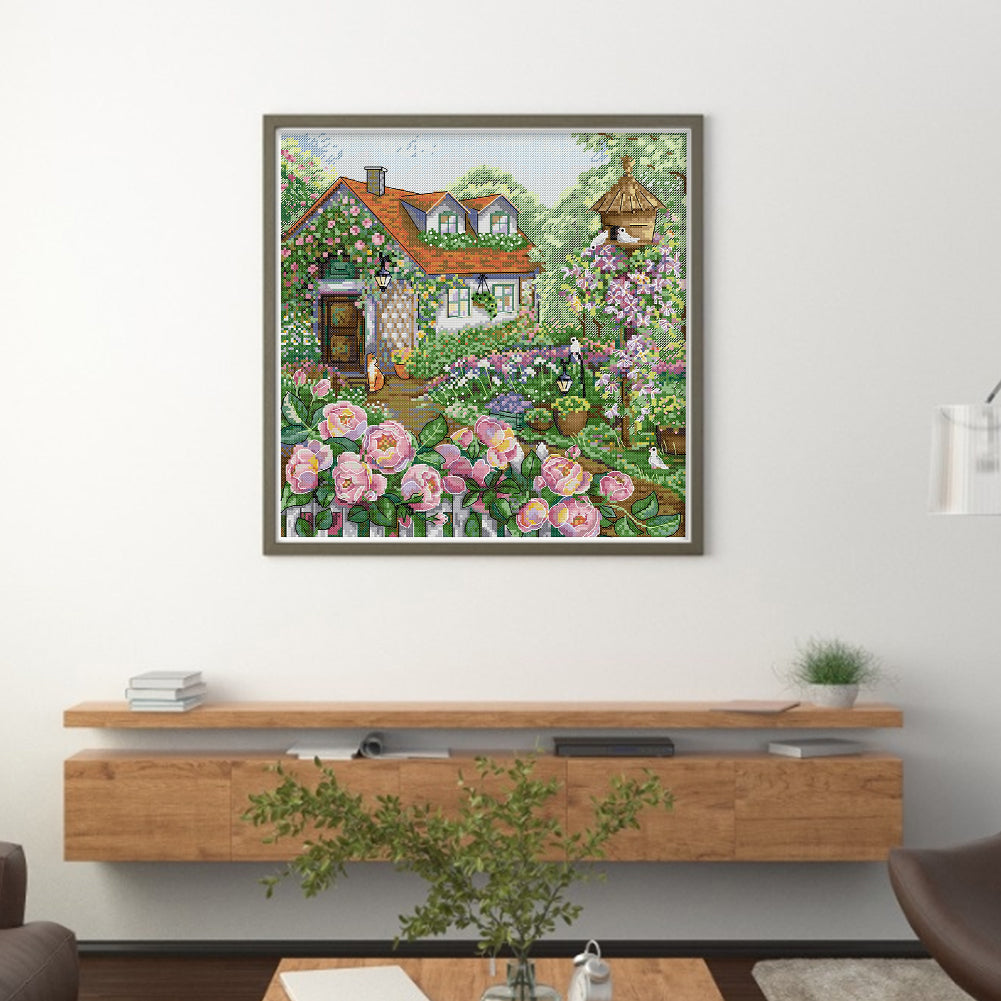 Rose Cottage - 14CT Stamped Cross Stitch 38*38CM