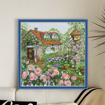 Rose Cottage - 14CT Stamped Cross Stitch 38*38CM