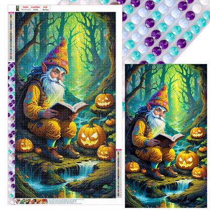 Pumpkin Lantern And Grandpa In The Forest - Full Round Drill Diamond Painting 40*70CM