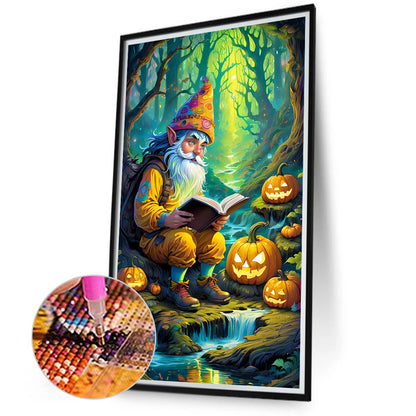 Pumpkin Lantern And Grandpa In The Forest - Full Round Drill Diamond Painting 40*70CM