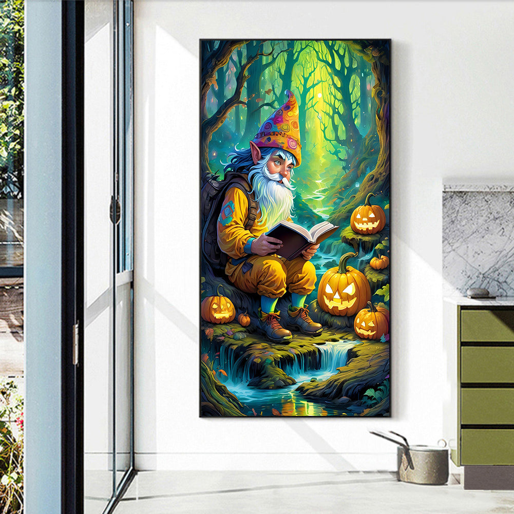 Pumpkin Lantern And Grandpa In The Forest - Full Round Drill Diamond Painting 40*70CM