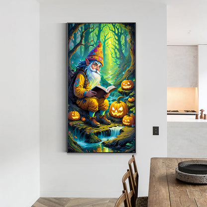Pumpkin Lantern And Grandpa In The Forest - Full Round Drill Diamond Painting 40*70CM