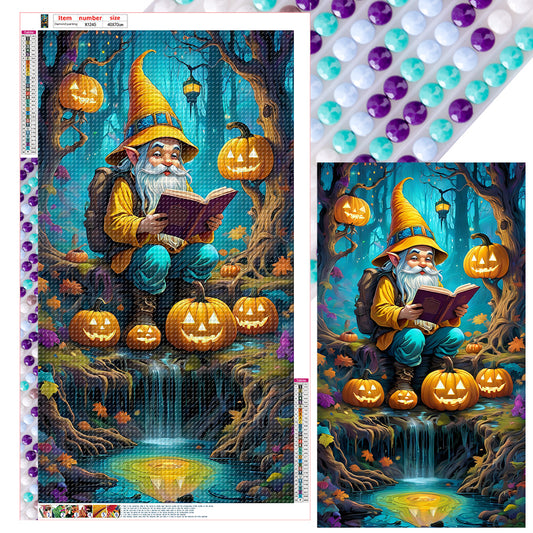 Pumpkin Lantern And Grandpa In The Forest - Full Round Drill Diamond Painting 40*70CM