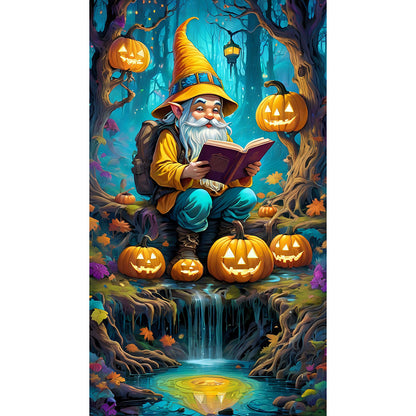 Pumpkin Lantern And Grandpa In The Forest - Full Round Drill Diamond Painting 40*70CM