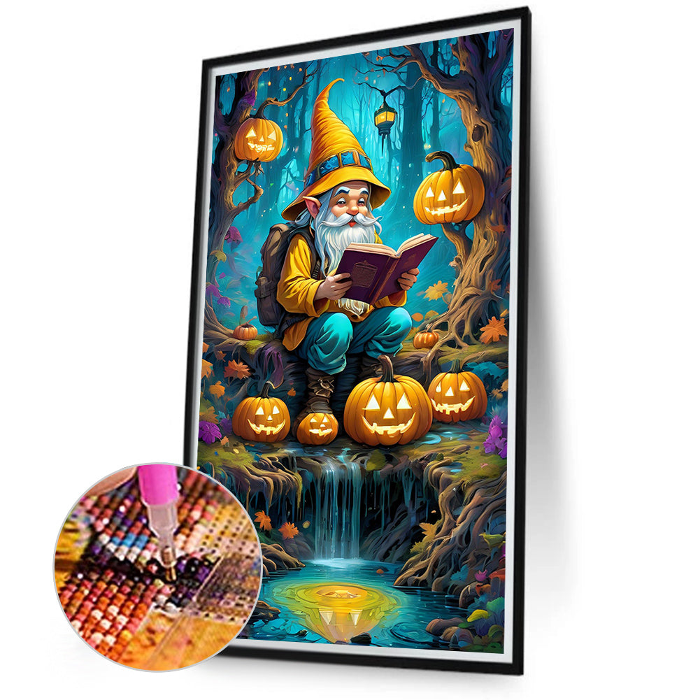 Pumpkin Lantern And Grandpa In The Forest - Full Round Drill Diamond Painting 40*70CM