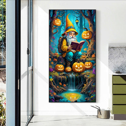 Pumpkin Lantern And Grandpa In The Forest - Full Round Drill Diamond Painting 40*70CM