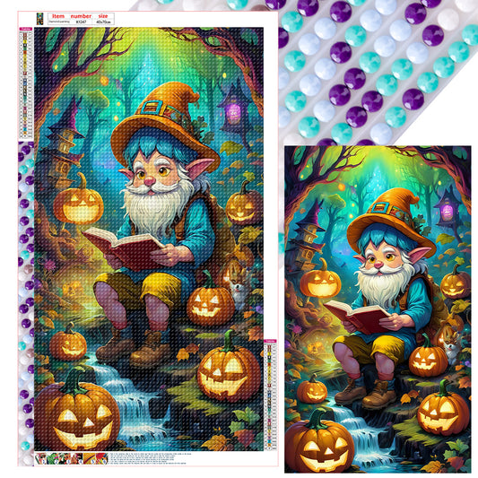 Pumpkin Lantern And Grandpa In The Forest - Full Round Drill Diamond Painting 40*70CM