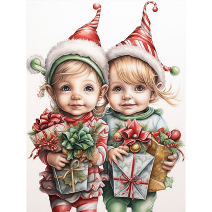 Child Holding Gift - Full Round Drill Diamond Painting 30*40CM