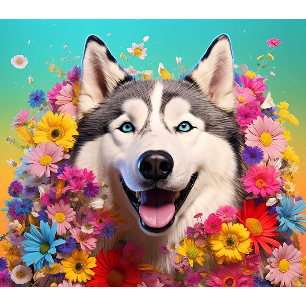 Dog Wearing Garland - Full Round Drill Diamond Painting 40*35CM