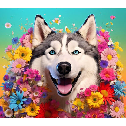 Dog Wearing Garland - Full Round Drill Diamond Painting 40*35CM