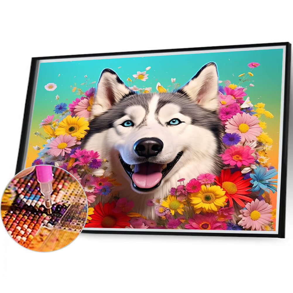 Dog Wearing Garland - Full Round Drill Diamond Painting 40*35CM