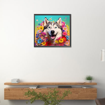 Dog Wearing Garland - Full Round Drill Diamond Painting 40*35CM