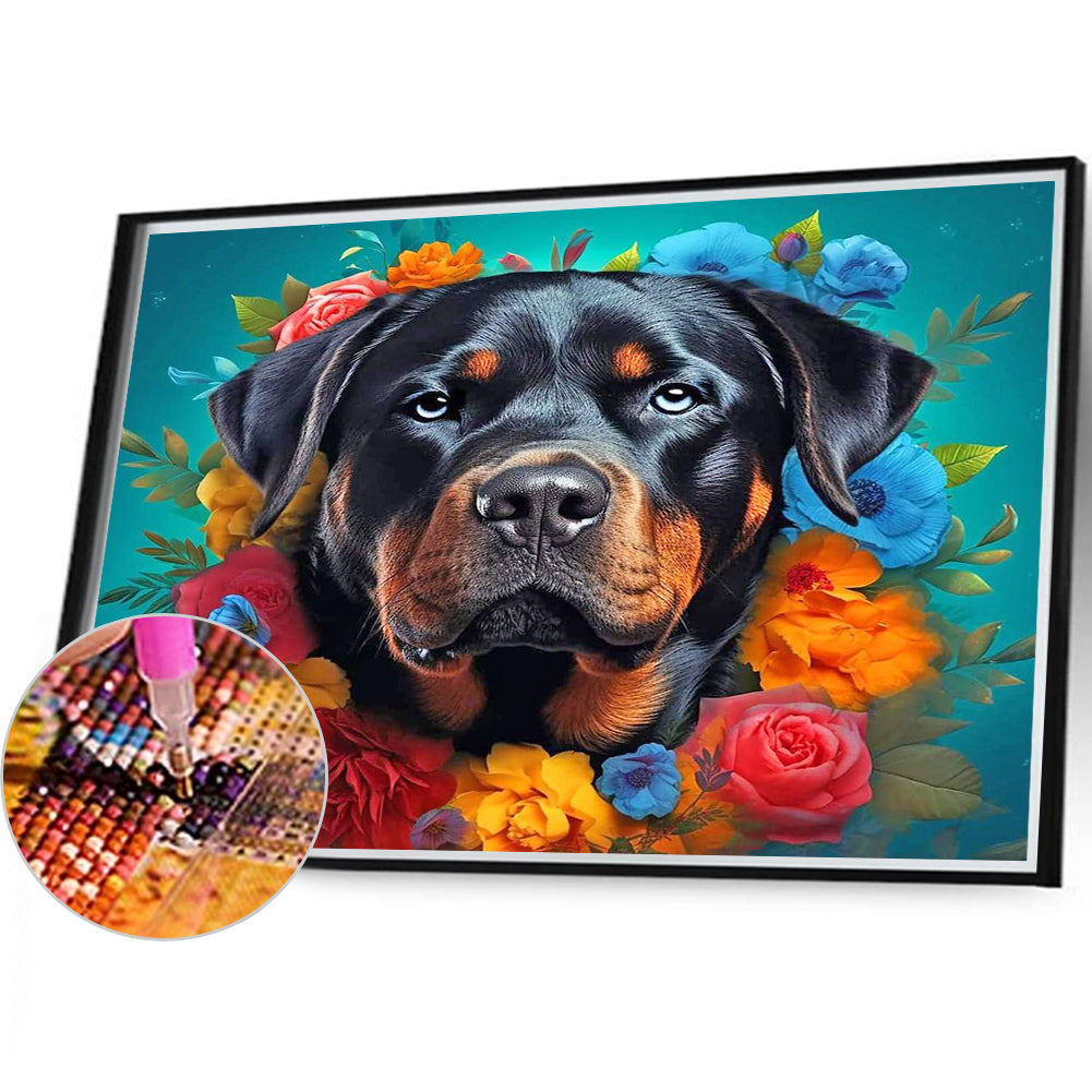 Dog Wearing Garland - Full Round Drill Diamond Painting 40*35CM