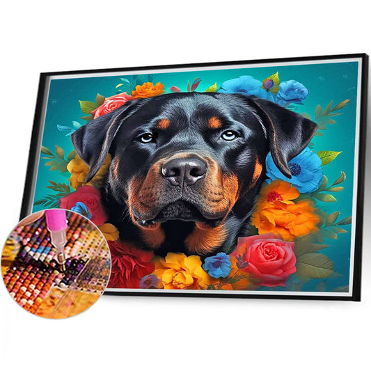 Dog Wearing Garland - Full Round Drill Diamond Painting 40*35CM